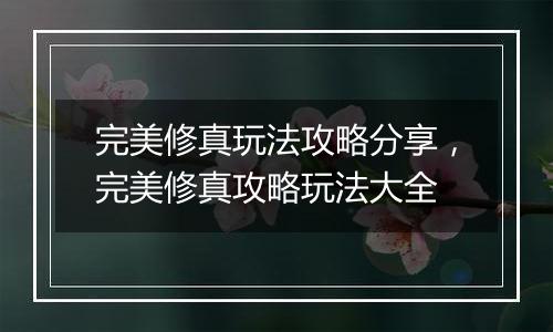 完美修真玩法攻略分享，完美修真攻略玩法大全