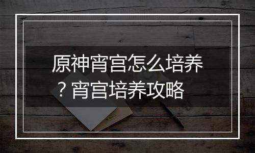 原神宵宫怎么培养？宵宫培养攻略