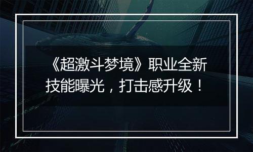 《超激斗梦境》职业全新技能曝光，打击感升级！